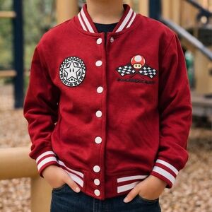 Mario Kart Nintendo Varsity Jacket Kids XS Red Hybrid Apparel Gamer Bomber